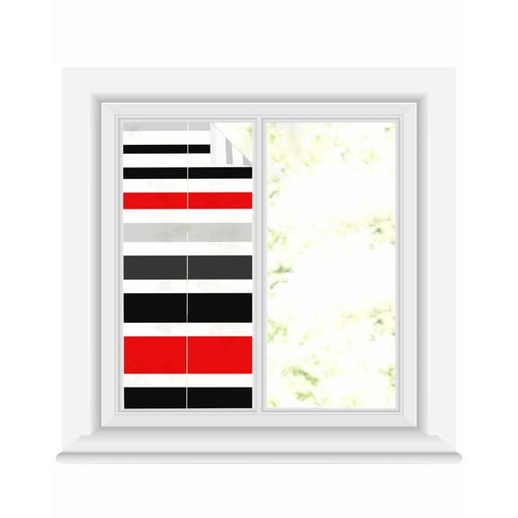 Window Privacy Film Red Black Stripe Stained Glass Window Film Decorative Sun Block Window Cover Modern Abstract Coarse Striped Window Clings Static Adhesive Sticker for Bathroom 17.7"x39.3"