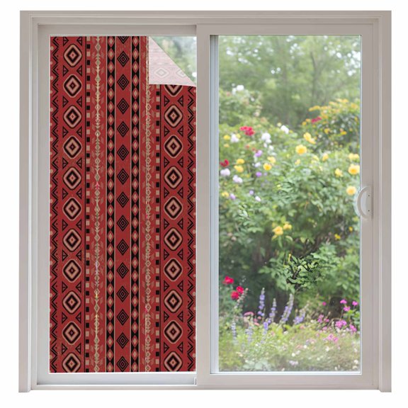 Window Privacy Film Red Boho Southwestern Stained Glass Window Film Decorative Sun Block Window Cover Farmhouse Aztec Tribe Ethnic Motifs Window Clings Static Sticker for Bathroom 35.4"x78.7"