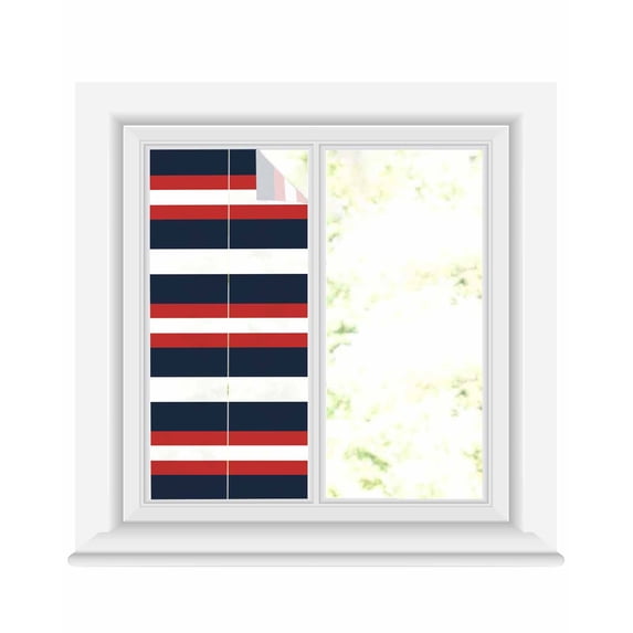 Window Privacy Film Red Navy Blue Striped Stained Glass Window Film Decorative Sun Block Window Cover Contemporary Minimalist Aesthetic Window Clings Static Adhesive Sticker for Bathroom 17.7"x39.3"