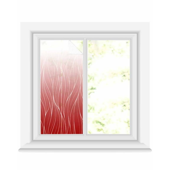 Window Privacy Film, Red Ombre Lines UV Sun Blocking Window Tint Film Heat Control One Way Blackout Window Film, Simple Red White Stripes Texture Non Adhesive Static Cling Window Sticker 17.7x39.3 In
