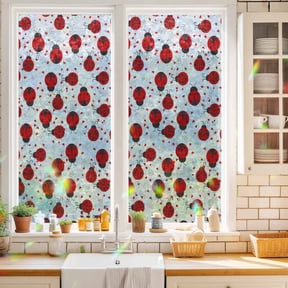 Window Privacy Film,Red Seven Star Ladybirds Static Clings Decorative Rainbow Window Films Stickers Country Insects Pattern Sun Blocking Glass Cover for Home Bathroom Office,17.7"x39.3"