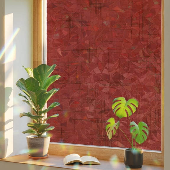 Window Privacy Film Red Textile Weave Stained Glass Window Film Intersect Lines Linen Rainbow Static Window Clings for Glass Windows Home Bathroom Living Room Office Glass Door Sticker 17.7"39.3"