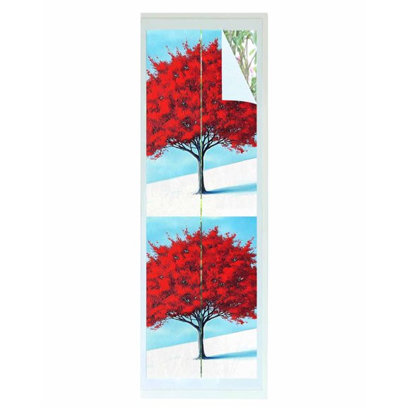 Window Privacy Film Red Tree Stained Glass Window Film Decorative Sun Block Window Cover Winter Sky Gradient Landscape Watercolor Window Clings Static Adhesive Sticker for Bathroom 17.7"x78.7"