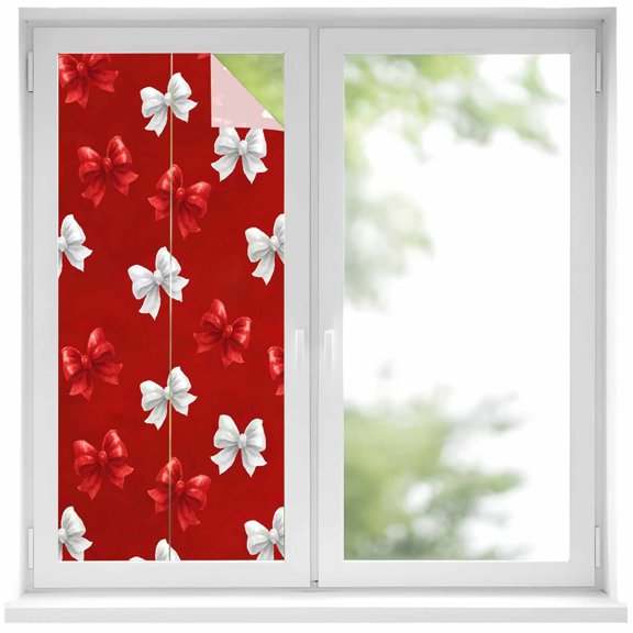 Window Privacy Film Red White Bow Stained Glass Window Film Decorative Sun Block Window Cover Modern Art Watercolor Bowknot Window Clings Static Adhesive Sticker for Bathroom 17.7"x39.3"