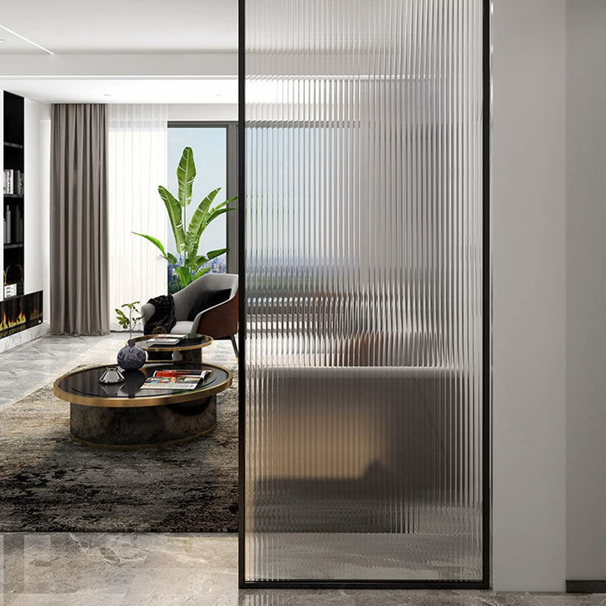 Window Privacy Film,Reeded Glass Window Film,Non AdhesiveTranslucent