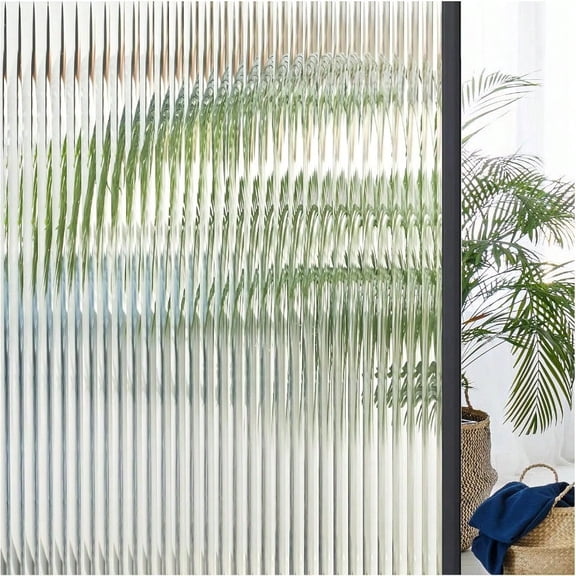 Window Privacy Film Reeded Glass Frosted 3D Fluted Glass Window Cling Adhesive Vinyl Decorative Door Stickers for Bathroom Home Sun Blocking 29.5x78.7 in Translucent