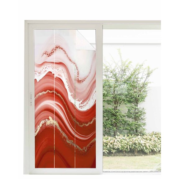 Window Privacy Film Res Waves Abstract Stained Glass Window Film Decorative Sun Block Window Cover Modern Fluid Water Ripple Striped Window Clings Static Adhesive Sticker for Bathroom 35.4"x78.7"