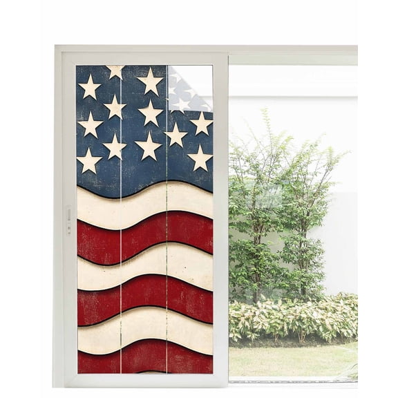 Window Privacy Film Retro American Flag Stained Glass Window Film Decorative Sun Block Window Cover White Star Red Blue US Flag Window Clings Static Adhesive Sticker for Bathroom 35.4"x78.7"