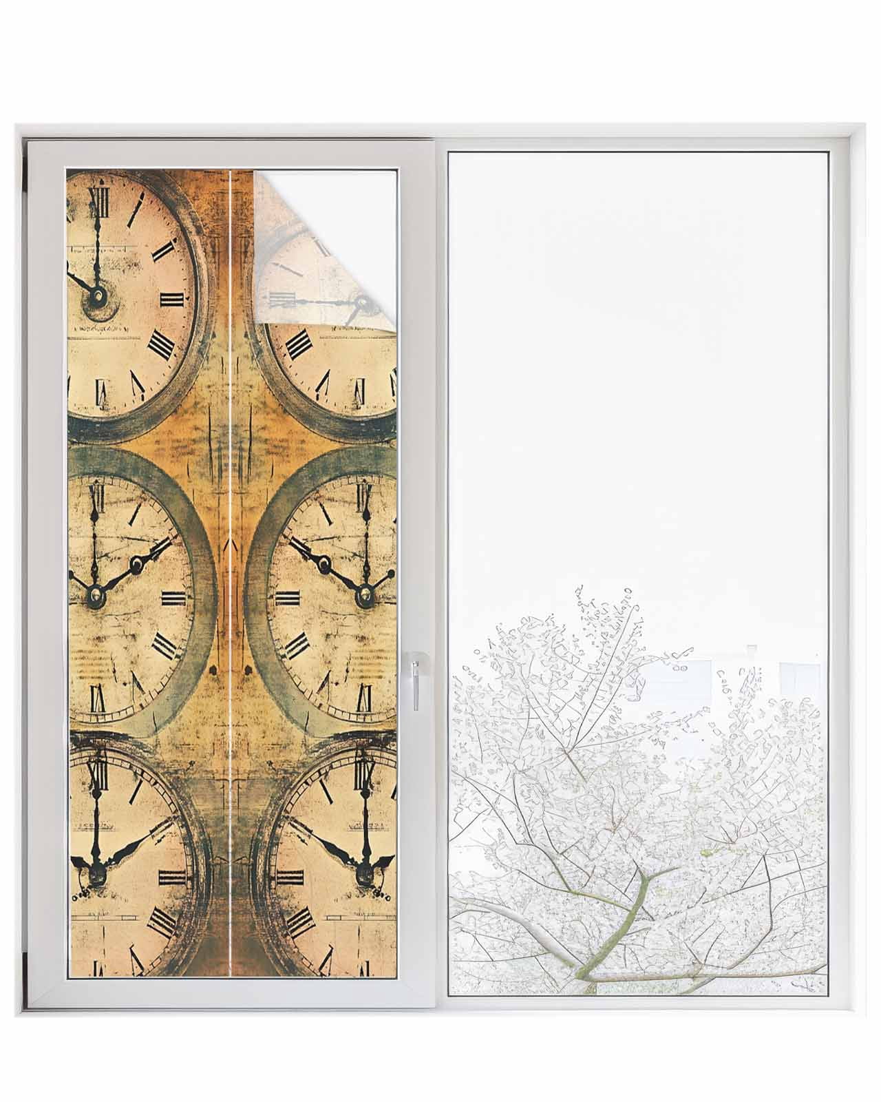 Window Privacy Film Retro Clock Stained Glass Window Film Decorative ...