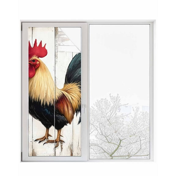 Window Privacy Film Retro Rooster Stained Glass Window Film Decorative Sun Block Window Cover Watercolor Vintage Rooster Window Clings Static Adhesive Sticker for Bathroom 23.6"x59"