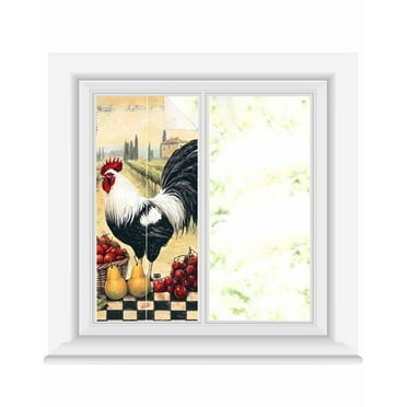 Window Privacy Film Rooster Stained Glass Window Film Decorative Sun Block Window Cover Vintage Animals Watercolor Window Clings Static Adhesive Sticker for Bathroom 17.7"x39.3"