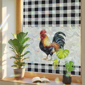 Window Privacy Film Rooster Stained Glass Window Film Farm Animal Black Plaid Linen Rainbow Static Window Clings for Glass Windows Home Bathroom Living Room Office Glass Door Sticker 17.7"39.3"
