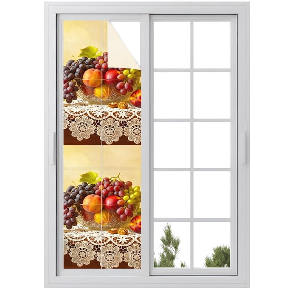 Window Privacy Film Rustic Grape Peach Stained Glass Window Film Decorative Sun Block Window Cover Realistic Fruits Apples Wine Window Clings Static Adhesive Sticker for Bathroom 29.5"x118"