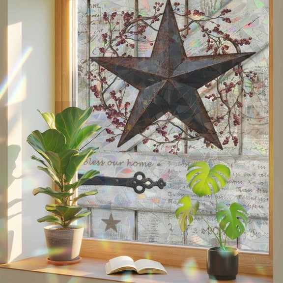 Window Privacy Film Rusty Barn Star Doors Stained Glass Window Film Berry Retro Rustic Walls Rainbow Static Window Clings for Glass Windows Home Bathroom Living Room Office Door Sticker 17.7"39.3"