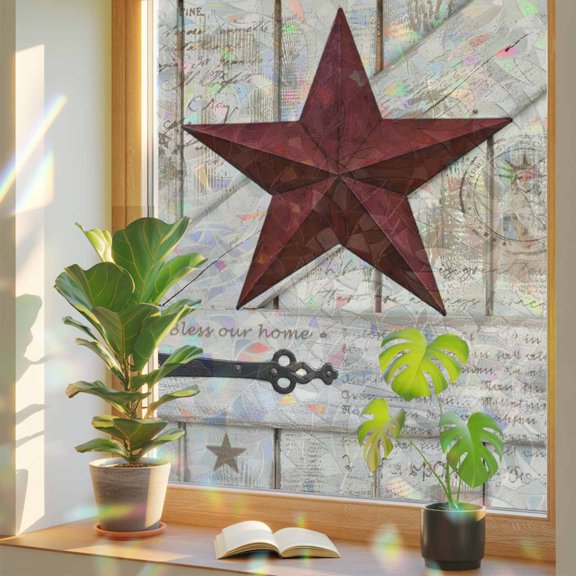Window Privacy Film Rusty Barn Star Doors Stained Glass Window Film Red Retro Rustic Walls Rainbow Static Window Clings for Glass Windows Home Bathroom Living Room Office Door Sticker 17.7"39.3"