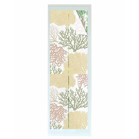 Window Privacy Film Sage Green Coastal Stained Glass Window Film Decorative Sun Block Window Cover Coral Ocean Marine Modern Sea Window Clings Static Adhesive Sticker for Bathroom 23.6"x78.7"