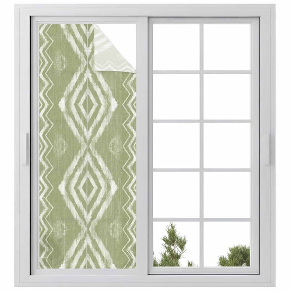 Window Privacy Film Sage Green Geometric Stained Glass Window Film Decorative Sun Block Window Cover Watercolor Tie-dye Tribal Painting Art Window Clings Static Sticker for Bathroom 23.6"x59"