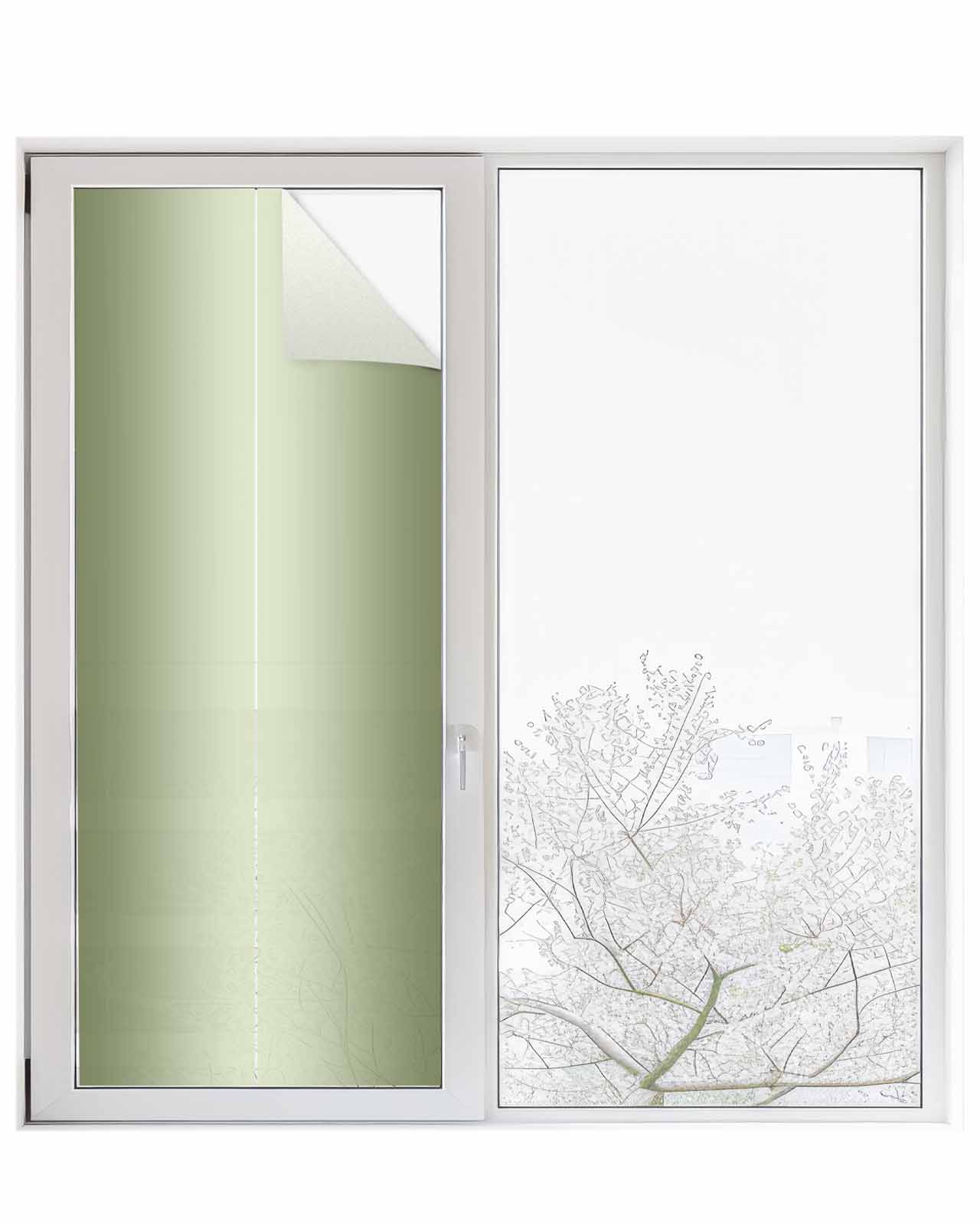 Window Privacy Film,Sage Green Ombre UV Sun Blocking Window Tint Film Heat Control One Way Blackout Window Film,Modern Abstract Gradient Color Art Non Adhesive Static Cling Window Sticker 23.6x59 In