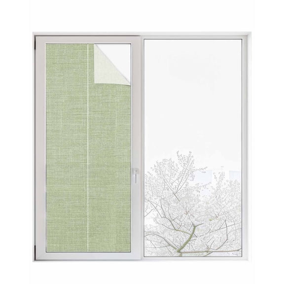 Window Privacy Film Sage Green Stained Glass Window Film Decorative Sun Block Window Cover Country Minimalist Pure Color Linen Texture Window Clings Static Adhesive Sticker for Bathroom 23.6"x59"