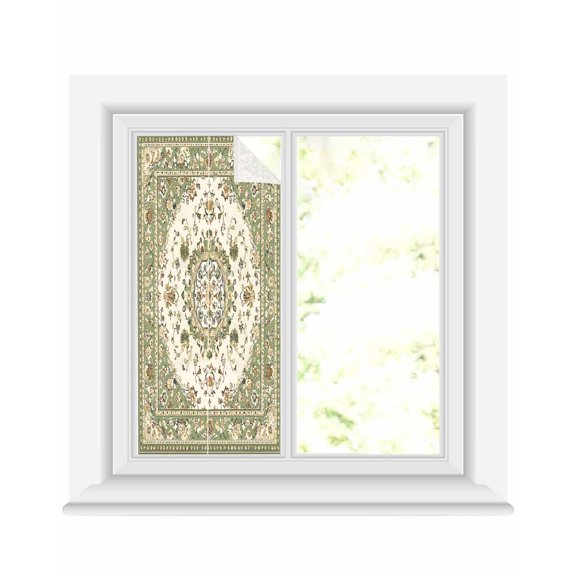 Window Privacy Film Sage Green Stained Glass Window Film Decorative Sun Block Window Cover Southwest Tribal Antique Boho-Chic Country Window Clings Static Adhesive Sticker for Bathroom 19.6"x39.3"