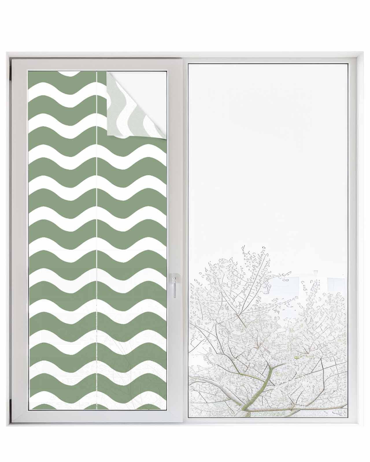 Window Privacy Film Sage Green Striped Stained Glass Window Film ...