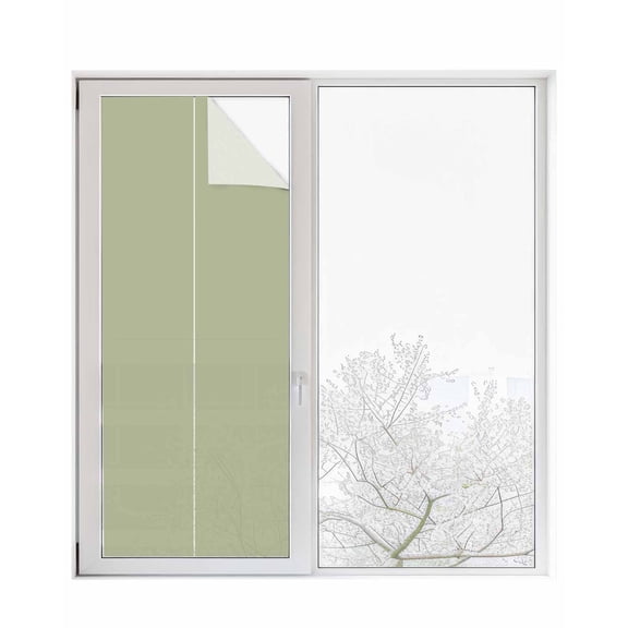 Window Privacy Film, Sage Green UV Sun Blocking Window Tint Film Heat Control One Way Blackout Window Film, Pure Green Modern Solid Color Simple Minimalism Art Non Adhesive Static Cling 23.6x59 In