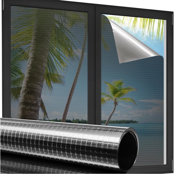 Window Privacy Film, See Out Not in Mirror Tint for Home Reflective Window Film, Heat UV Blocking Static Cling for Office Front Door Daytime Privacy Covering