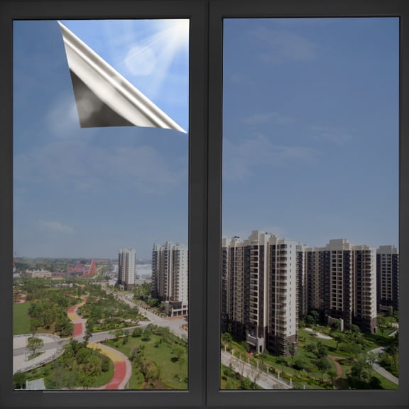 Window Privacy Film See Out not in, Static Cling Window Tint Sun Blocking Heat UV,Reflective Window Film for Home,Office, Shop Windows (Gray Silver, 23.6''X196'')
