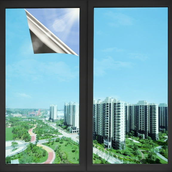 Window Privacy Film See Out not in, Static Cling Window Tint Sun Blocking Heat UV,Reflective Window Film for Home,Office, Shop Windows (Gray Silver, 23.6''X196'')