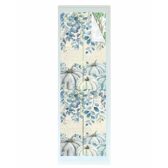 Window Privacy Film, Sky Blue Fall Sun Blocking Window Tint Film Heat Control One Way Blackout Window Film, Thanksgiving Eucalyptus White Pumpkins Retro Newspaper Non Adhesive Static Cling 23.6x78.7