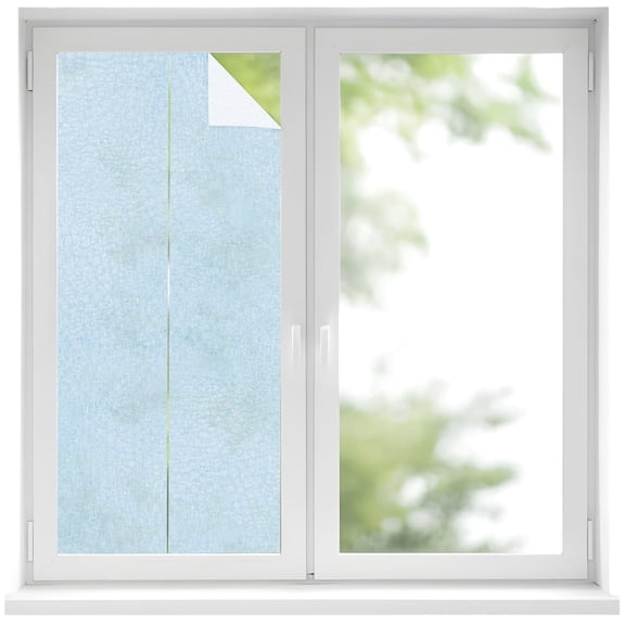 Window Privacy Film Sky Blue Stained Glass Window Film Decorative Sun Block Window Cover Modern Solid Textured Minimalist Window Clings Static Adhesive Sticker for Bathroom 17.7"x39.3"