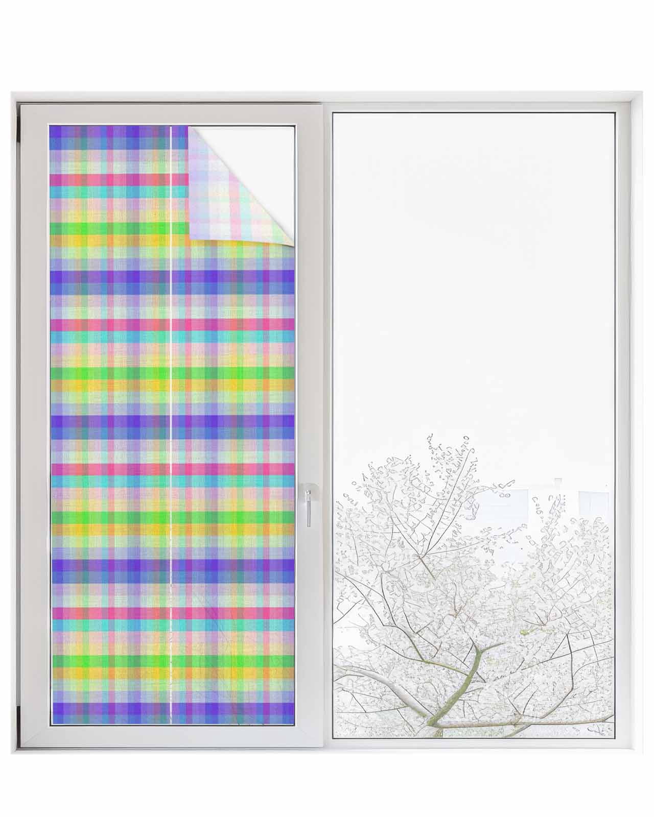 Window Privacy Film Slate Blue Plaid Stained Glass Window Film ...
