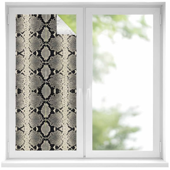 Window Privacy Film Snake Skin Stained Glass Window Film Decorative Sun Block Window Cover Wild Animal Pattern Ethnic Tribe Window Clings Static Adhesive Sticker for Bathroom 19.6"x39.3"