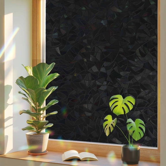 Window Privacy Film Solid Color Stained Glass Window Film Ash Black Rainbow Static Window Clings for Glass Windows Home Bathroom Living Room Office Glass Door Sticker 17.7"39.3"