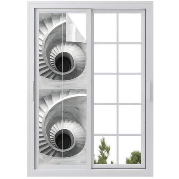 Window Privacy Film Spiral Marble Staircase Stained Glass Window Film Decorative Sun Block Window Cover Minimalist Modern Stone Steps Window Clings Static Adhesive Sticker for Bathroom 29.5"x118"