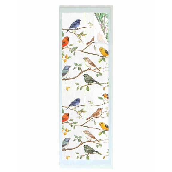 Window Privacy Film Spring Bird Leaf Stained Glass Window Film Decorative Sun Block Window Cover Farmhouse Tree Branch Nature Animals Window Clings Static Adhesive Sticker for Bathroom 23.6"x78.7"