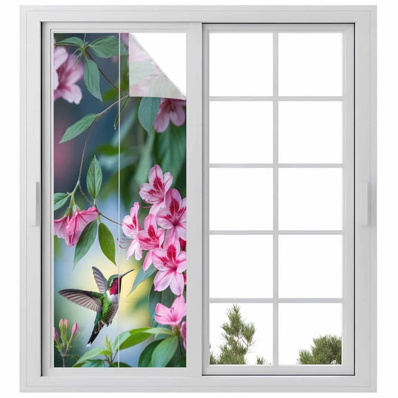 Window Privacy Film Spring Birds Stained Glass Window Film Decorative Sun Block Window Cover Botanical Flowers Leaves Nature Scenery Window Clings Static Adhesive Sticker for Bathroom 23.6"x59"