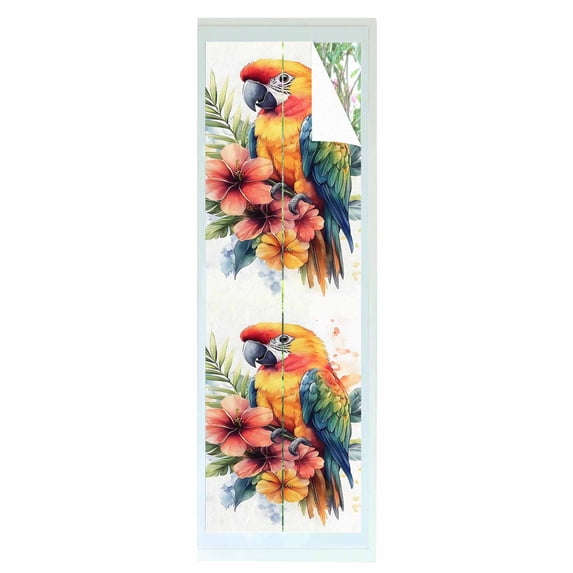 Window Privacy Film Spring Blooms Botanicals Stained Glass Window Film Decorative Sun Block Window Cover Parrot Summer Floral Window Clings Static Adhesive Sticker for Bathroom 23.6"x78.7"
