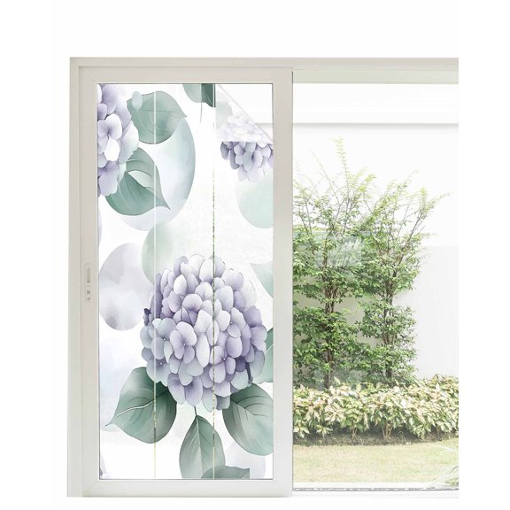 Window Privacy Film Spring Botanical Stained Glass Window Film Decorative Sun Block Window Cover Eucalyptus Leaves Hydrangea Summer Window Clings Static Adhesive Sticker for Bathroom 35.4"x78.7"