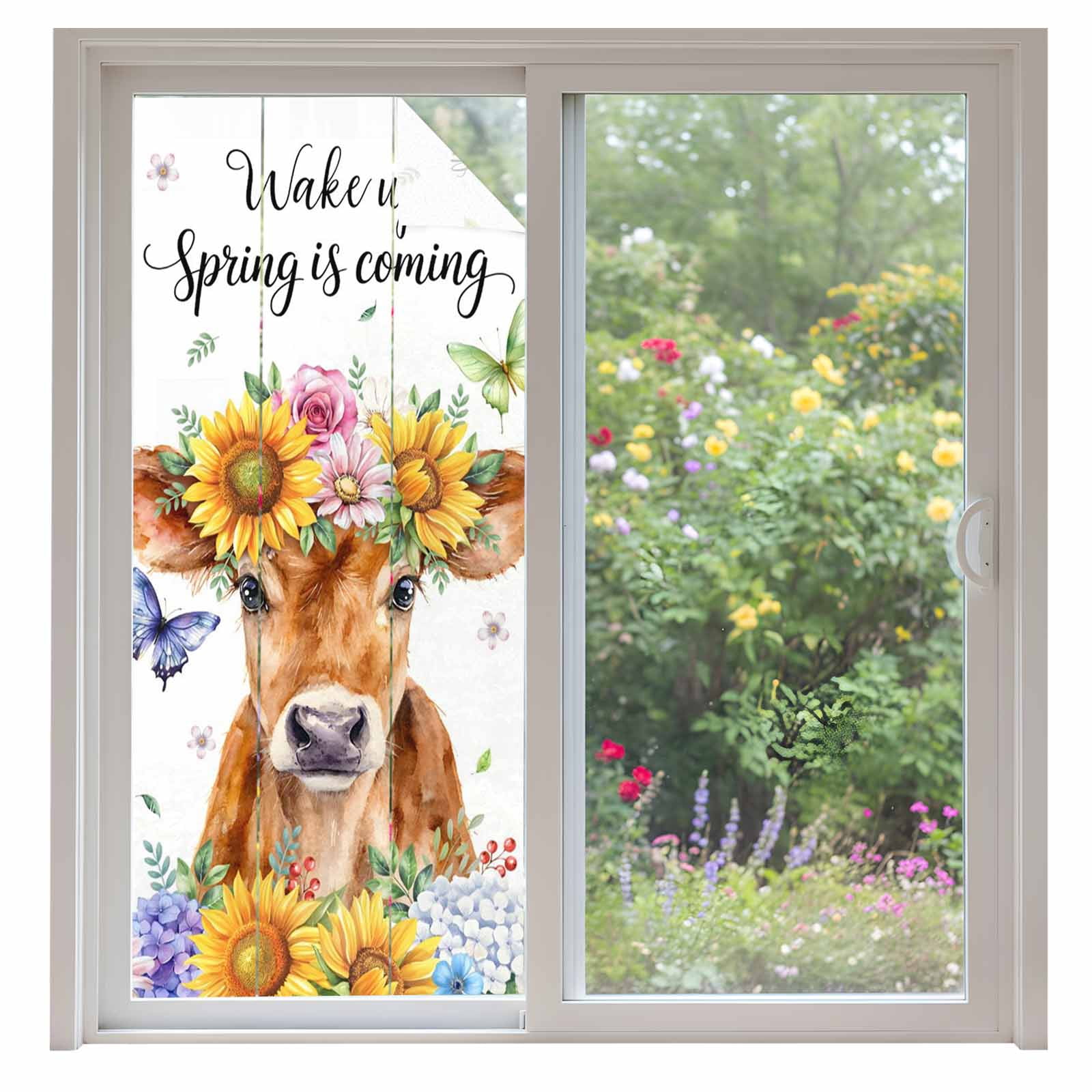 Window Privacy Film Spring Cow Stained Glass Window Film Decorative Sun ...