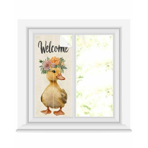 Window Privacy Film Spring Duck Stained Glass Window Film Decorative Sun Block Window Cover Botanical Blossom Motif Country Florals Window Clings Static Adhesive Sticker for Bathroom 19.6"x39.3"