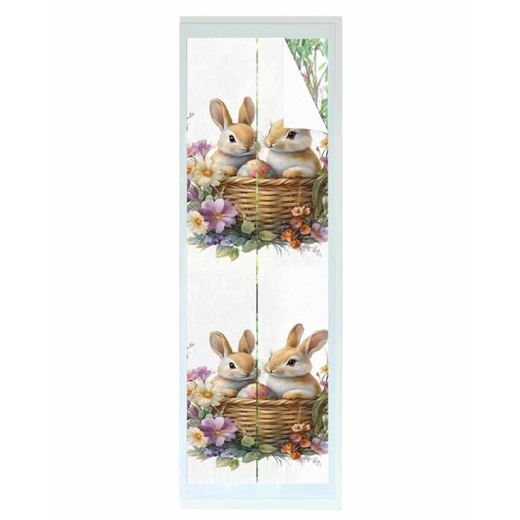 Window Privacy Film Spring Easter Stained Glass Window Film Decorative Sun Block Window Cover Bunny Floral Blooming Botanical Window Clings Static Adhesive Sticker for Bathroom 23.6"x78.7"