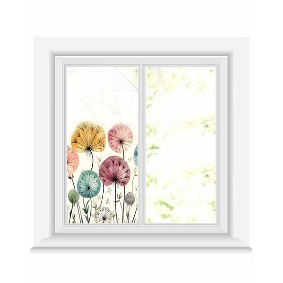 Window Privacy Film Spring Floral Stained Glass Window Film Decorative Sun Block Window Cover Modern Abstract Art Farmhouse Botanical Window Clings Static Adhesive Sticker for Bathroom 17.7"x39.3"