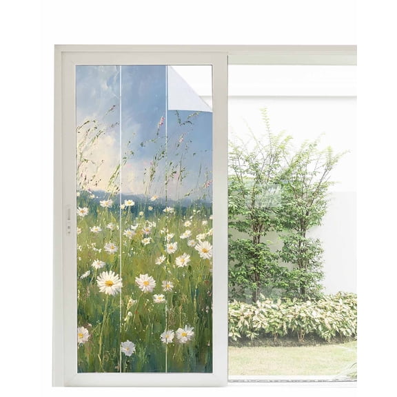 Window Privacy Film Spring Floral Stained Glass Window Film Decorative Sun Block Window Cover Modern Oil Painting Botanical White Green Window Clings Static Adhesive Sticker for Bathroom 35.4"x78.7"