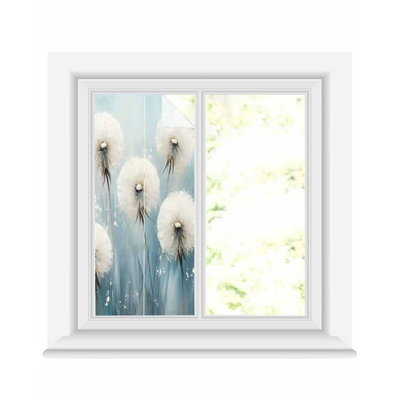 Window Privacy Film Spring Floral Stained Glass Window Film Decorative Sun Block Window Cover White Flowers Pastoral Oil Painting Window Clings Static Adhesive Sticker for Bathroom 19.6"x39.3"