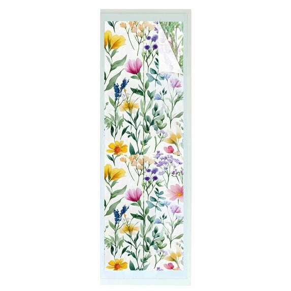 Window Privacy Film Spring Flower Stained Glass Window Film Decorative Sun Block Window Cover Boho Farmhouse Leaf Country Retro Plant Window Clings Static Adhesive Sticker for Bathroom 17.7"x78.7"
