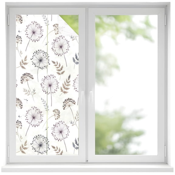 Window Privacy Film Spring Flowers Stained Glass Window Film Decorative Sun Block Window Cover Country Botanical Budding Leaves Herbs Window Clings Static Adhesive Sticker for Bathroom 17.7"x39.3"
