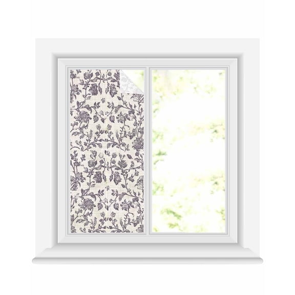 Window Privacy Film Spring Flowers Stained Glass Window Film Decorative Sun Block Window Cover Farmhouse Purple Pastoral Floral Leaf Window Clings Static Adhesive Sticker for Bathroom 17.7"x39.3"