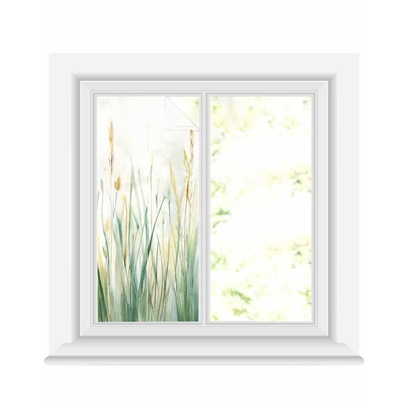 Window Privacy Film Spring Green Leaf Stained Glass Window Film Decorative Sun Block Window Cover Country Botanical Watercolor Plant Window Clings Static Adhesive Sticker for Bathroom 19.6"x39.3"