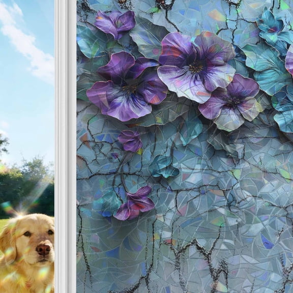 Window Privacy Film Stain Glass, Reusable Decorative Rainbow Window Film, Non-Adhesive Static Cling Sun Blocking Stickers Decals Covers 17.7" x 39.3" (2pcs)